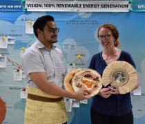 Image of Presenting farewell gifts to Emma Carle (PCREEE Communications Advisor) & Sarel Steinauer (Intern) 19 March 2020